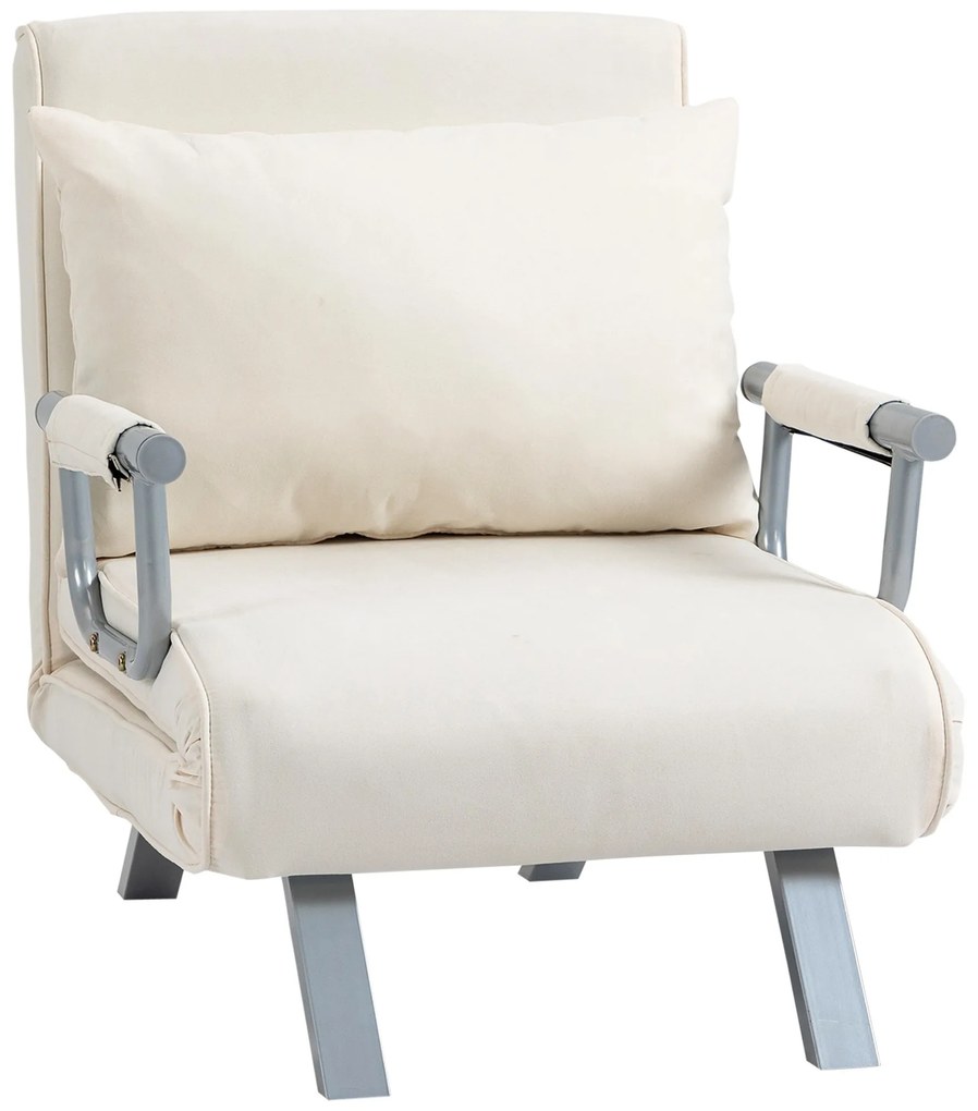 HOMCOM Sofá Cama Individual Sofá Cama Individual Sofá Reclinável com Almofada para Sala Quarto Carga 100 kg 65x69x80 cm Creme