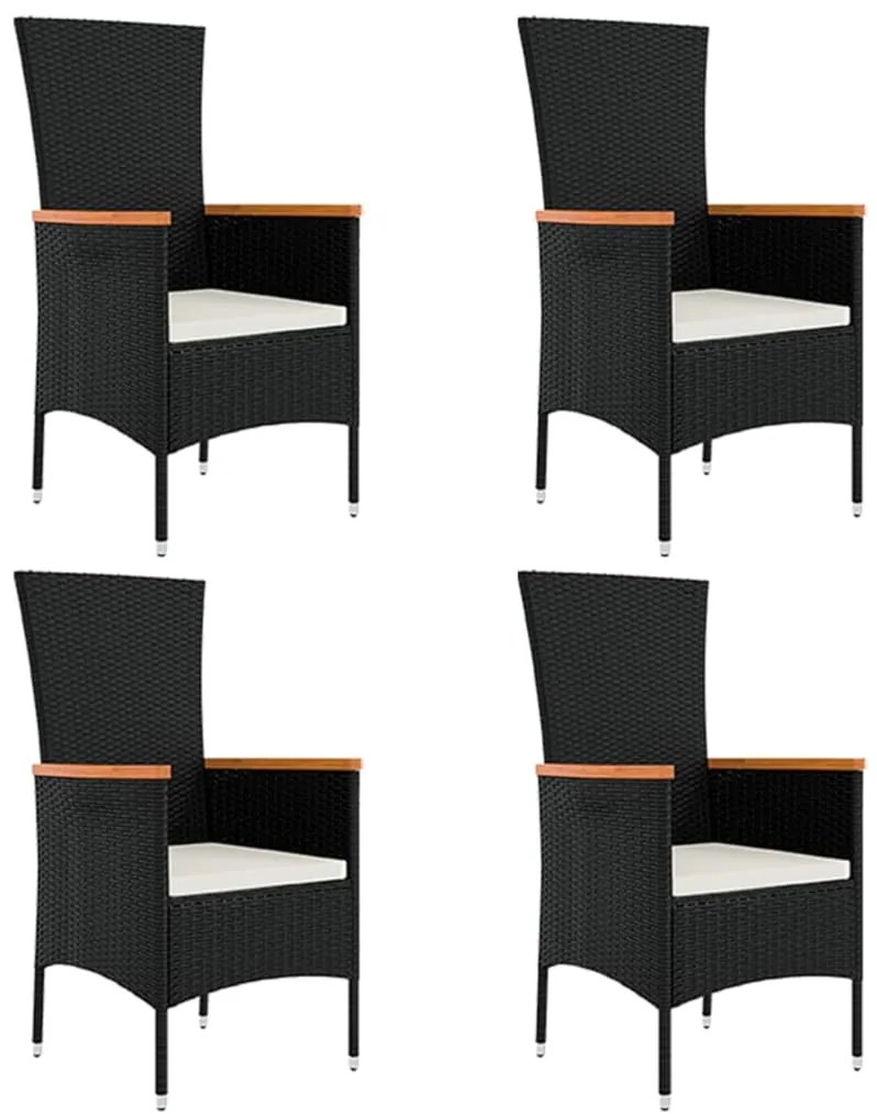 5 pcs conjunto de jantar p/ jardim c/ almofadões vime PE preto
