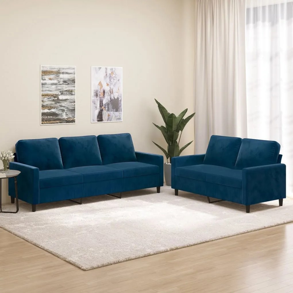 vidaXL 2 pcs conjunto de sofás com almofadões veludo azul
