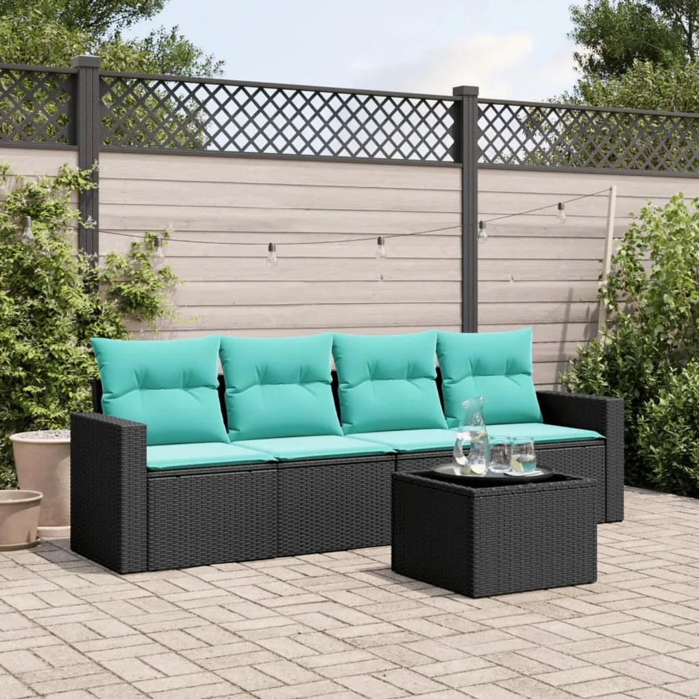 vidaXL 5 pcs conjunto de sofás p/ jardim c/ almofadões vime PE preto