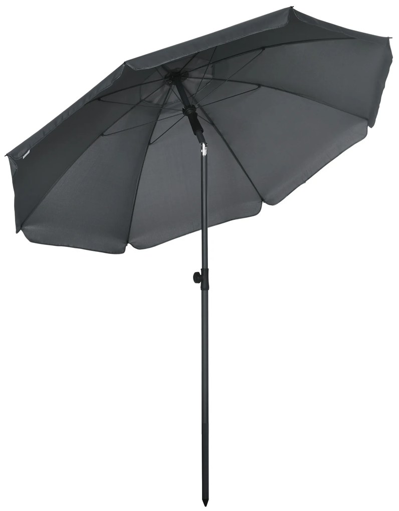 Outsunny Chapéu de Sol de Praia Grande Ø180 cm Chapéu de Sol de Exterior com Ângulo Ajustável Proteção UV50+ Mastro de Ø32 mm Cinza