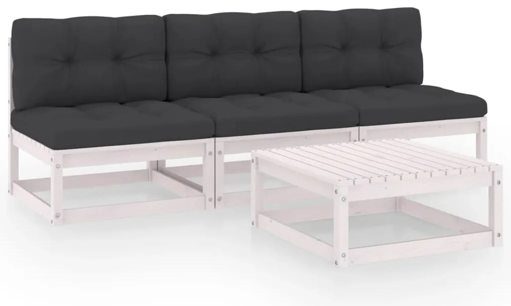 4 pcs conjunto lounge de jardim com almofadões pinho maciço