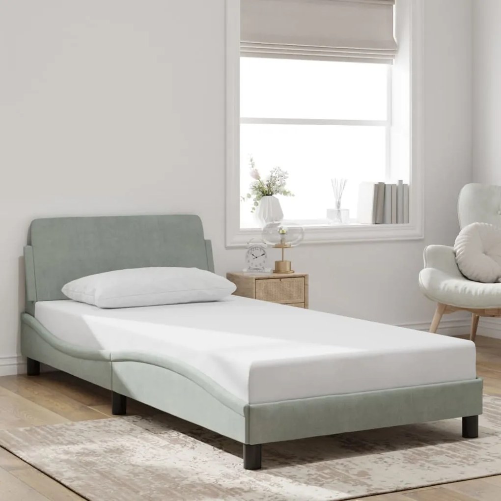 Estrutura de cama sem colchão 100x200 cm veludo cinzento-claro