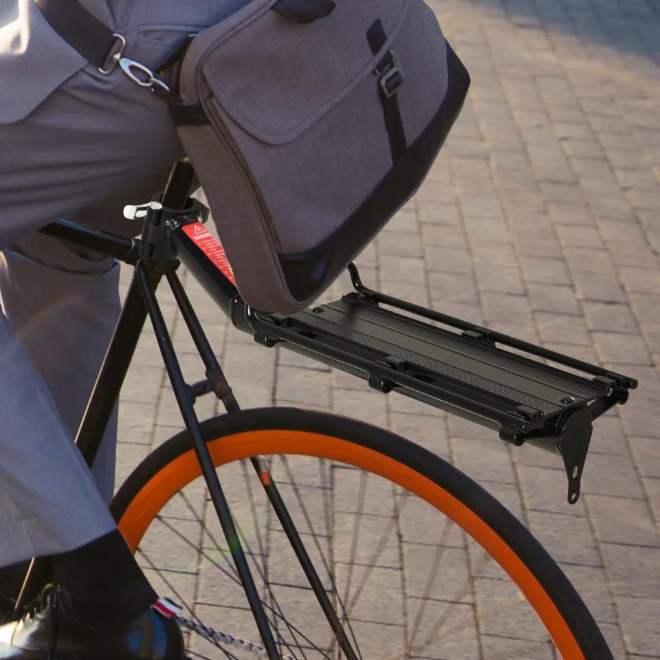 HOMCOM Suporte de bagagem traseiro para porta-bicicletas com proteções laterais Carga 9 kg Alumínio 49x12x14 cm Preto