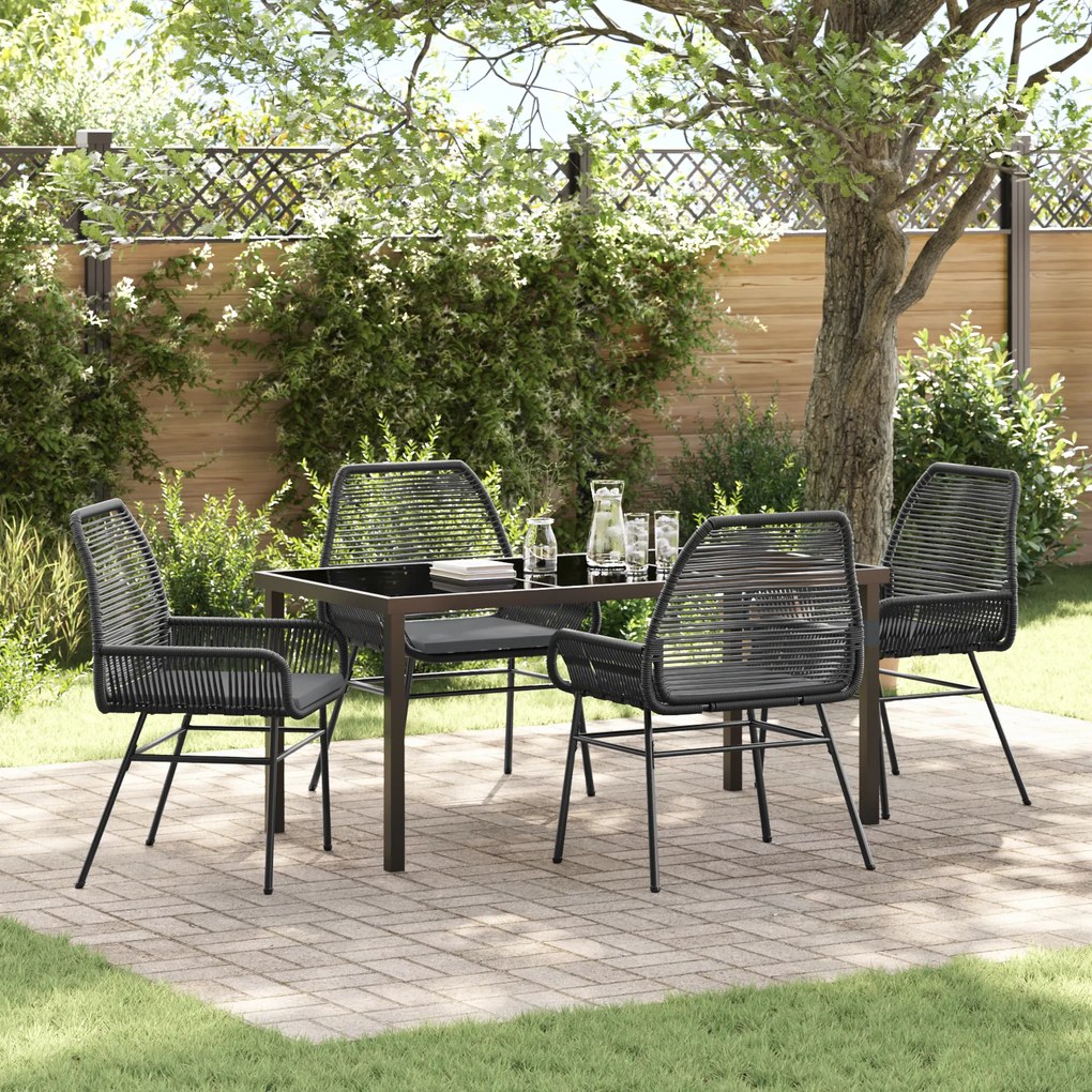 vidaXL Conjunto de Jantar de Jardim com Almofadas Preto Rattan Polimérico
