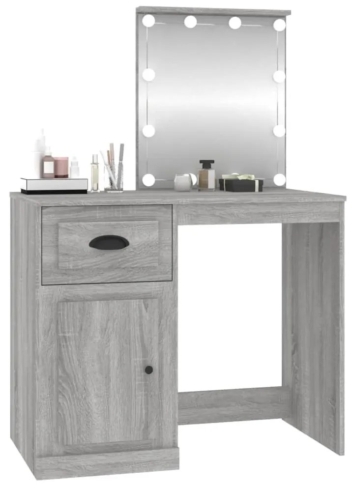 Toucador com LEDs 90x50x132,5 cm derivados madeira cinza sonoma
