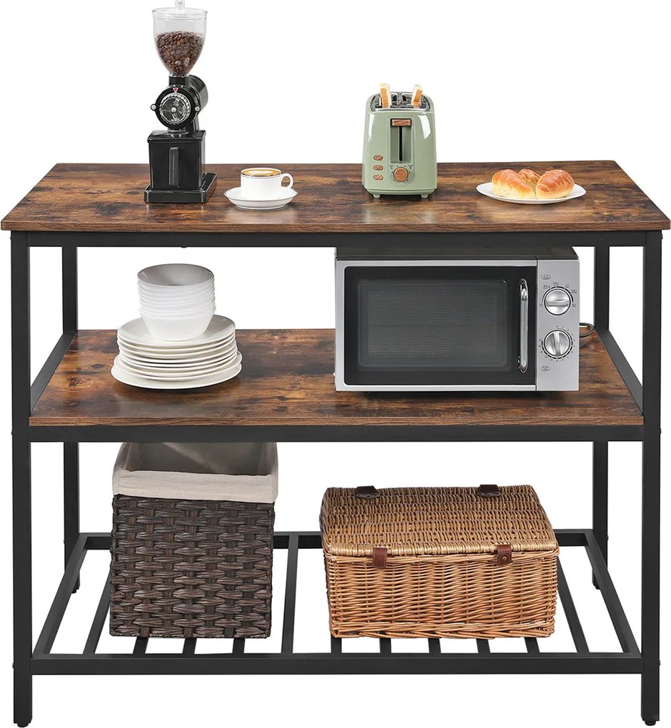 Ilha de cozinha com 3 prateleiras 120 x 60 x 90 cm castanho Vintage-preto
