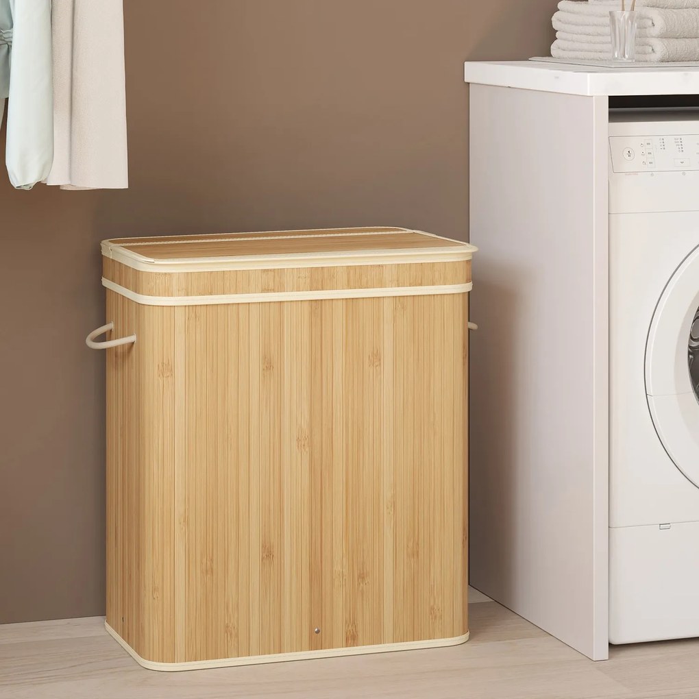 Cesto para roupa suja em bambu 34,5 x 54,5 x 61 cm bege