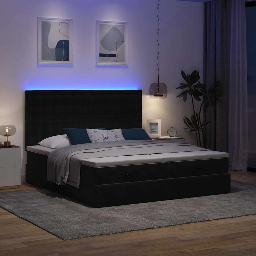 Estrutura de cama otomana com colchões 160x200 cm veludo preto