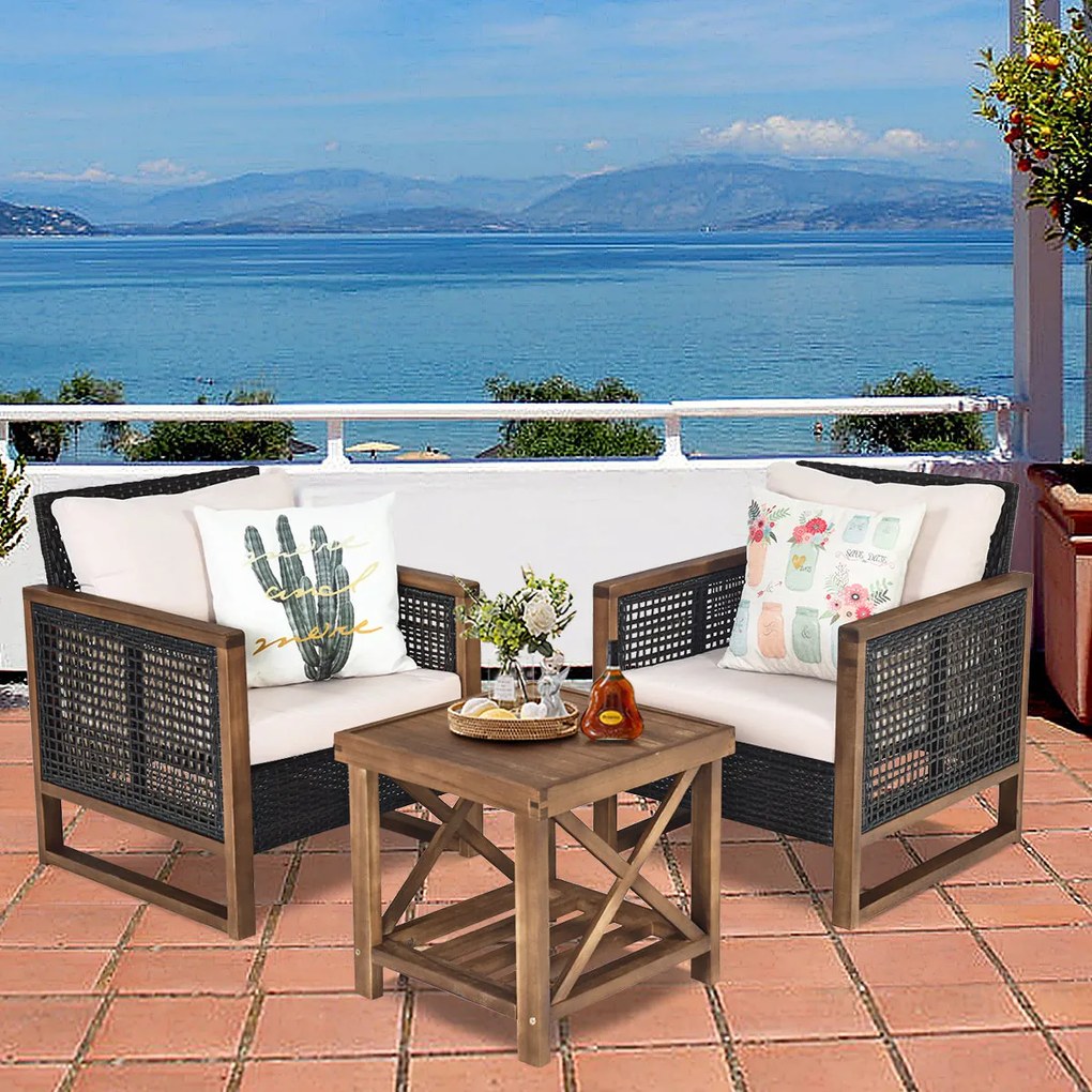 Conjunto de Móveis de Jardim "Relax" com 2 Sofás de Rattan PE e Mesa d