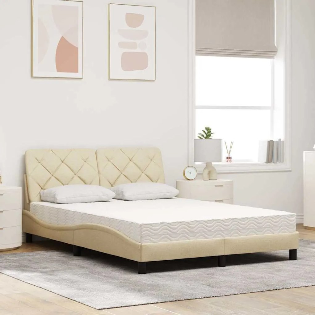 Cama com colchão 120x200 cm tecido cor creme
