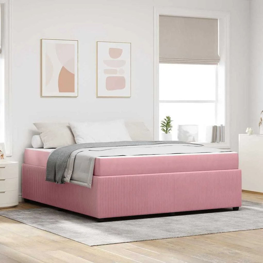 Estrutura de cama com colchão Outros Rosa 180 x 200 cm Veludo