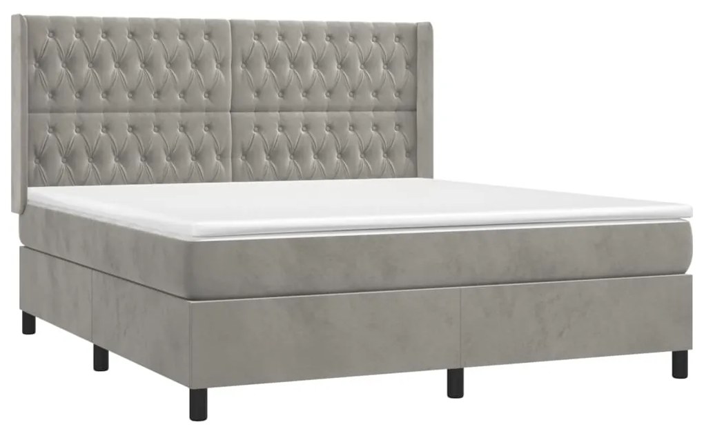 Cama box spring c/ colchão/LED 180x200 cm veludo cinzento-claro