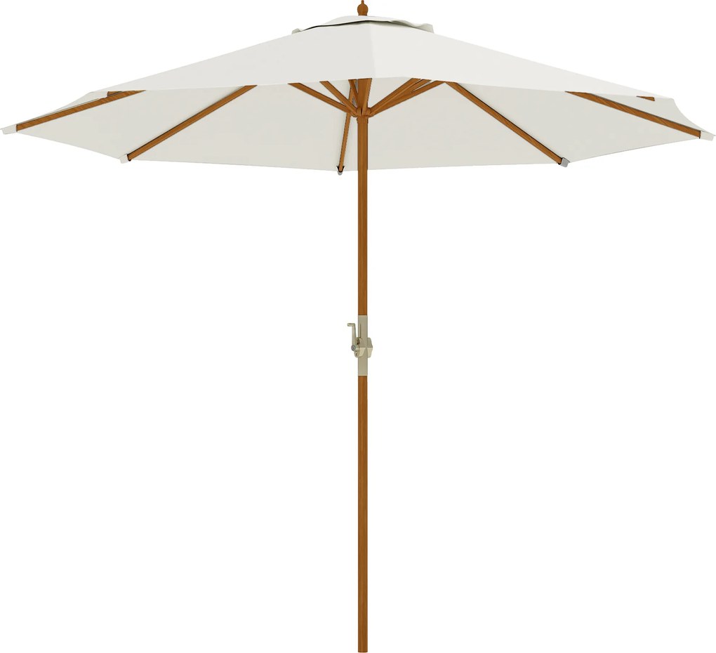 Outsunny Guarda-sol de jardim exterior redondo Ø 2,7 x 2,5 m com abertura/fecho por manivela, mastro em madeira, tecido 180 g/m², bege | Aosom Portugal