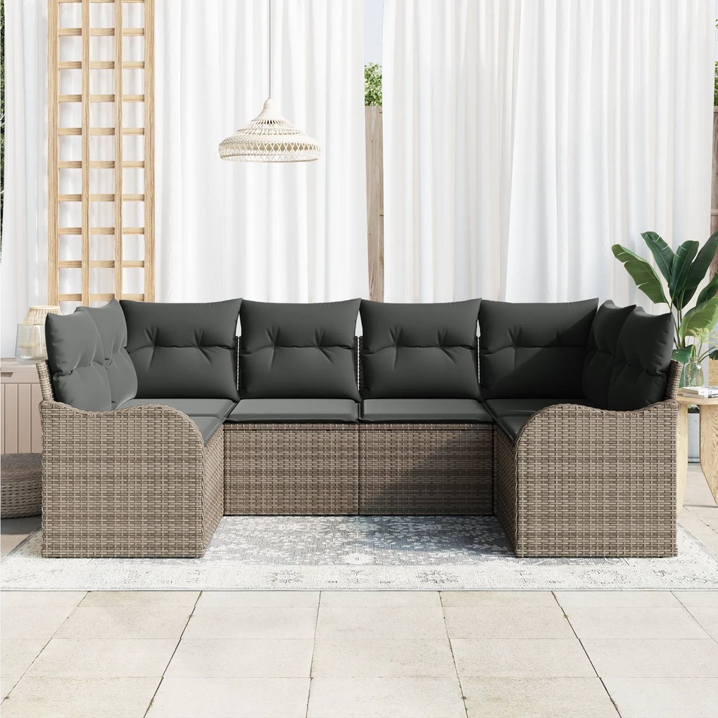 Conjunto de Sofá de Jardim vidaXL 6 Peças com Almofadas Cinza Poliratt
