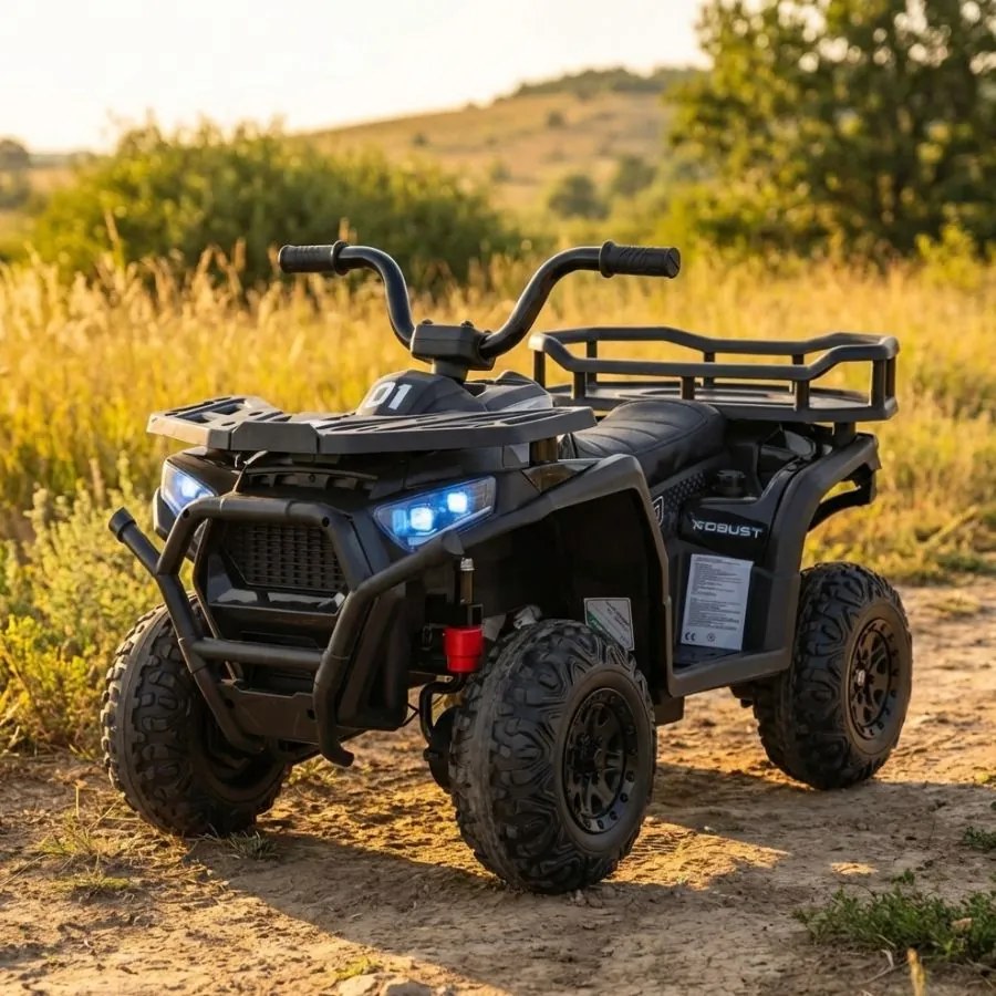 Moto 4 eletrica 12V 4x4 para crianças ATV Robust 01, Rodas de espuma EVA Preta