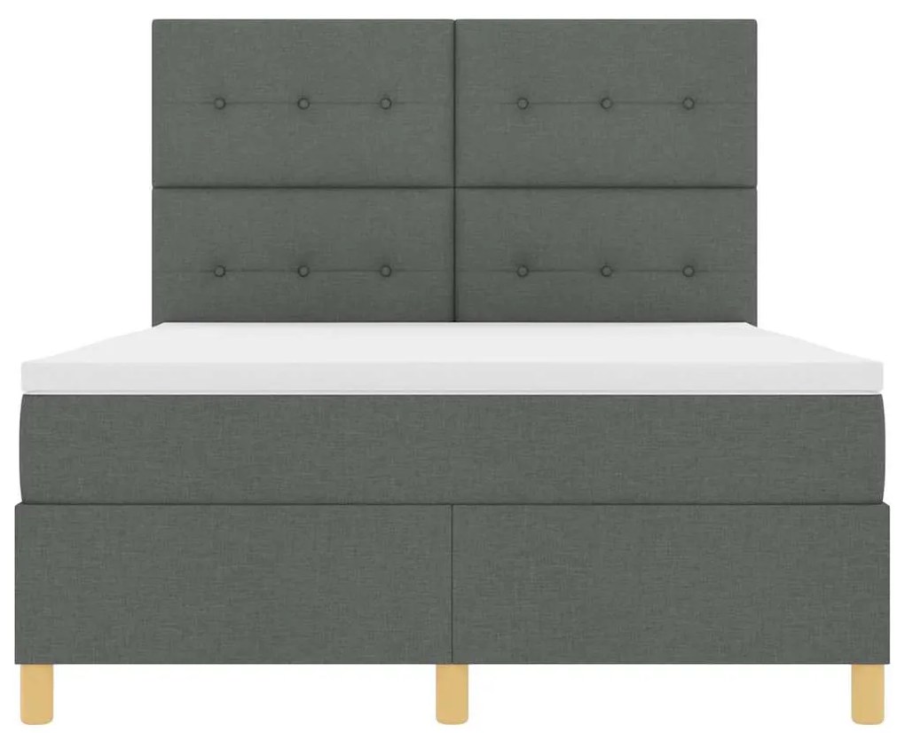 Cama com Box Spring com Colchão &amp; LED Cinza Escuro 160x200 cm Tecido