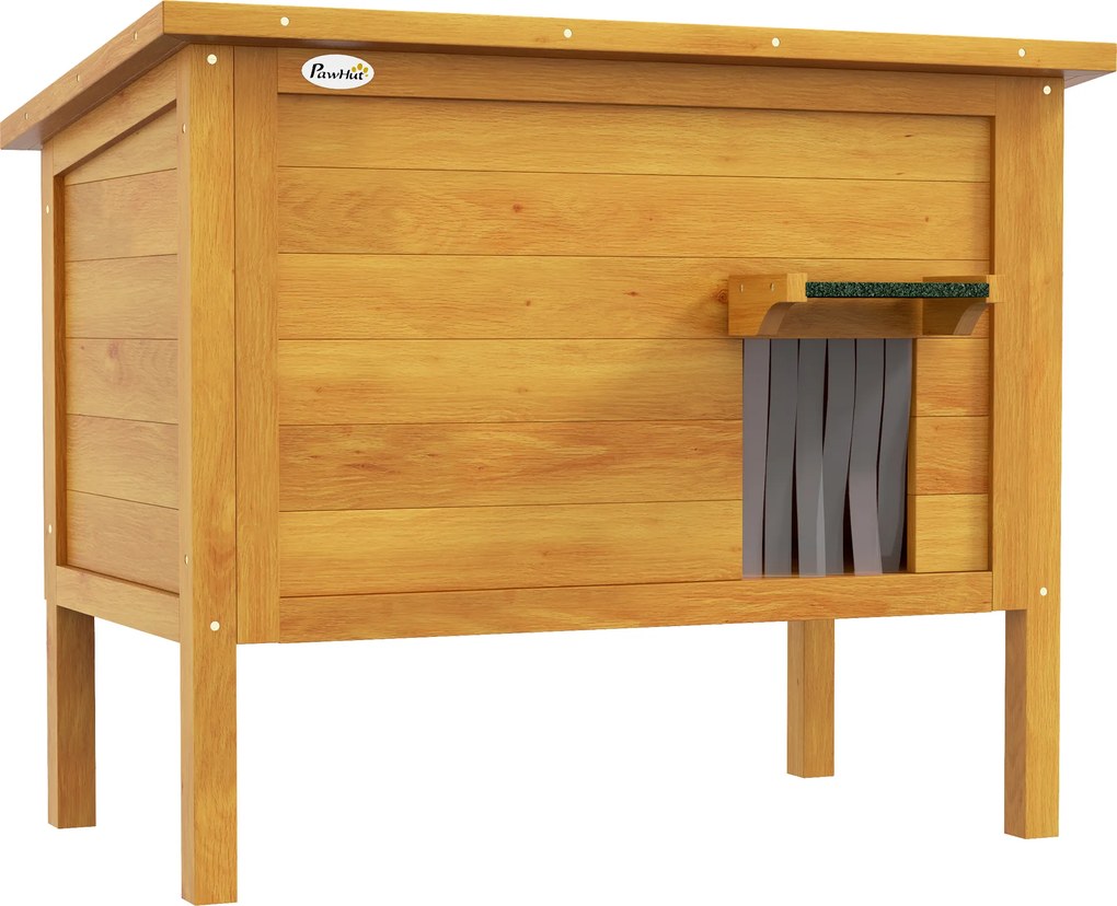 PawHut Casa Elevada para Gatos em Madeira com Isolamento e Telhado Rebatível 85x50x68,5 cm Cor Madeira | Aosom Portugal