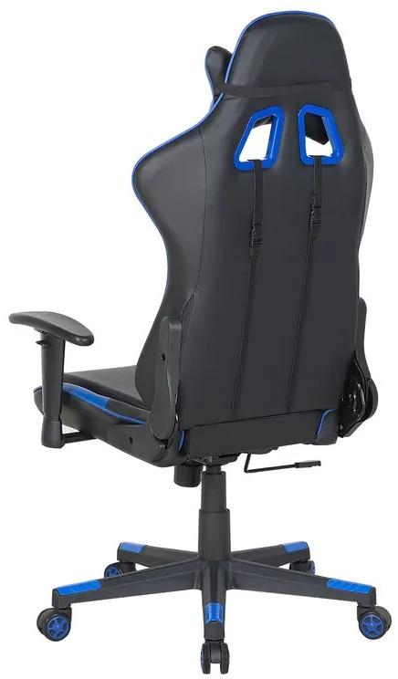 Cadeira de escritório em pele sintética preta e azul GAMER Beliani
