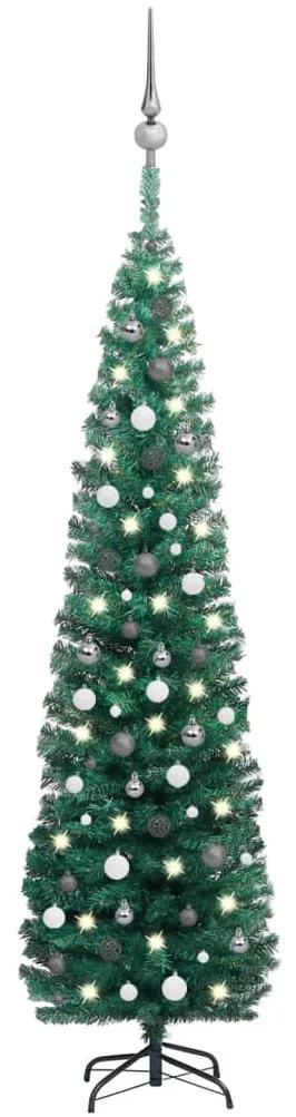3077902 vidaXL Árvore Natal artificial fina pré-iluminada c/ bolas 240cm verde
