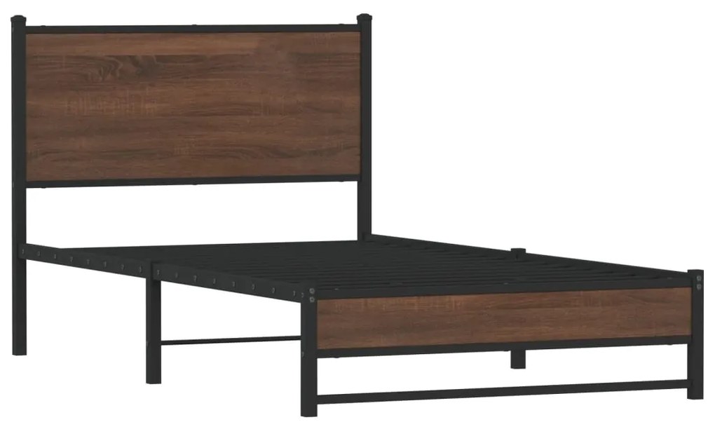 Estrutura de cama sem colchão 100x200cm metal carvalho castanho