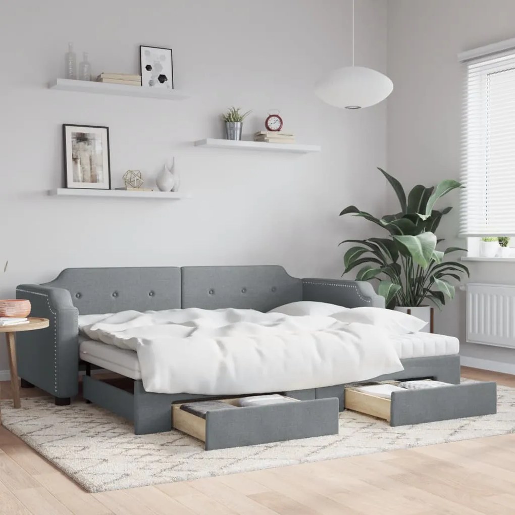 vidaXL Sofá-cama c/ gavetão e gavetas 100x200 cm tecido cinzento-claro