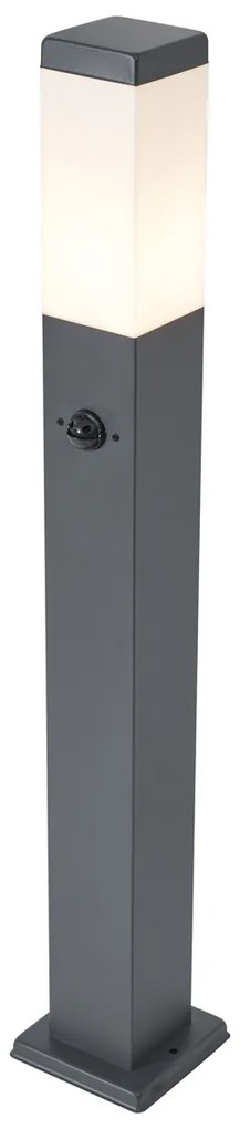Candeeiro de exterior cinzento escuro com vidro opalino 80cm IP44 com tomada e sensor de movimento - Malios Moderno