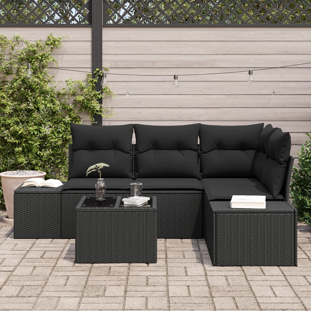 Conjunto de Sofá Jardim 5 Peças com Almofadas Bege Rattan Polimérico