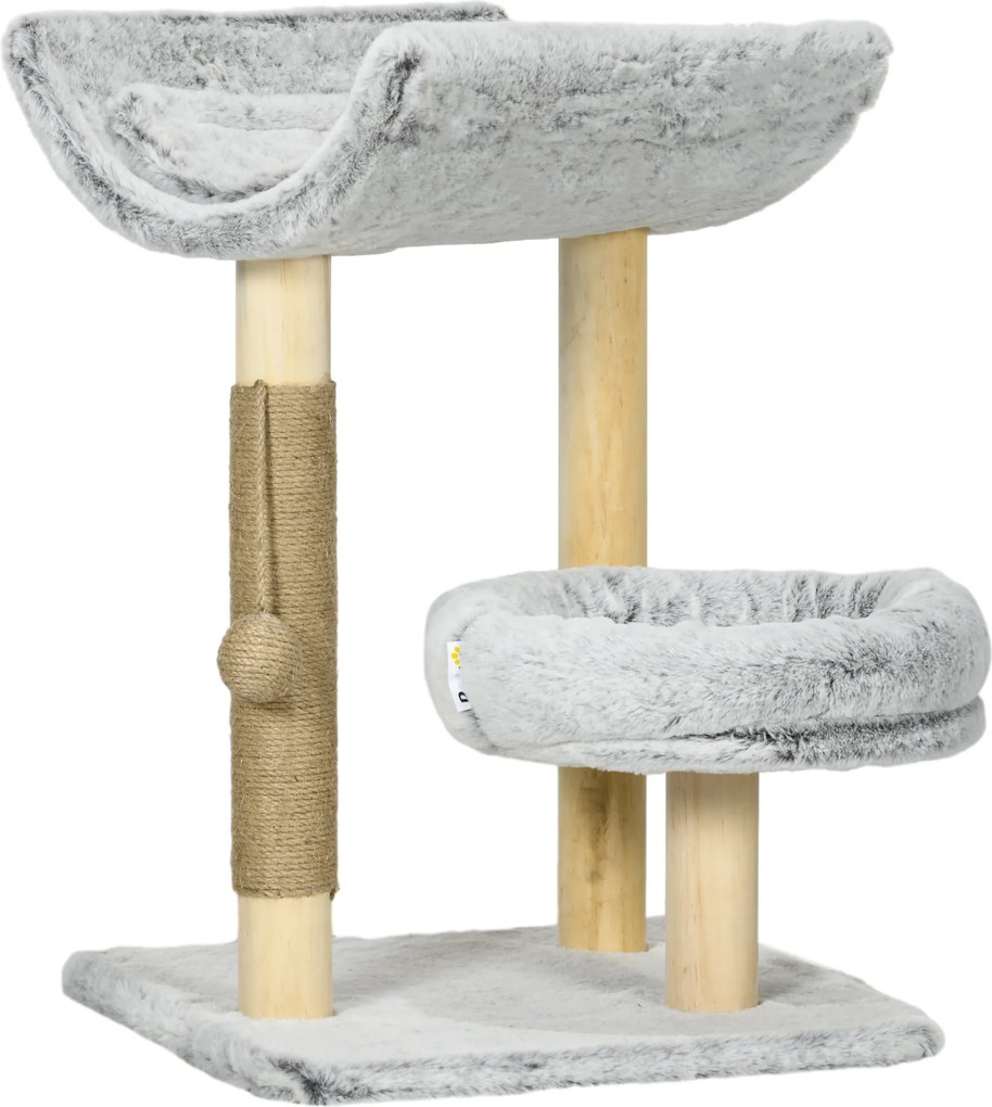 PawHut Árvore para Gatos com Arranhador 1 Ninho Superior com Almofada Lavável 1 Ninho Redondo Pelúcia Altura 60 cm Cinza | Aosom Portugal