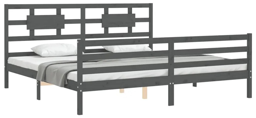 Estrutura de cama com cabeceira 200x200 cm madeira maciça cinza