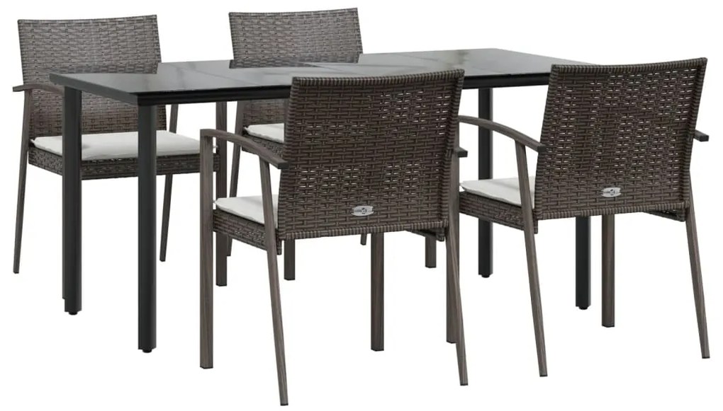 5 pcs conjunto de jantar p/ jardim c/ almofadões vime PE e aço