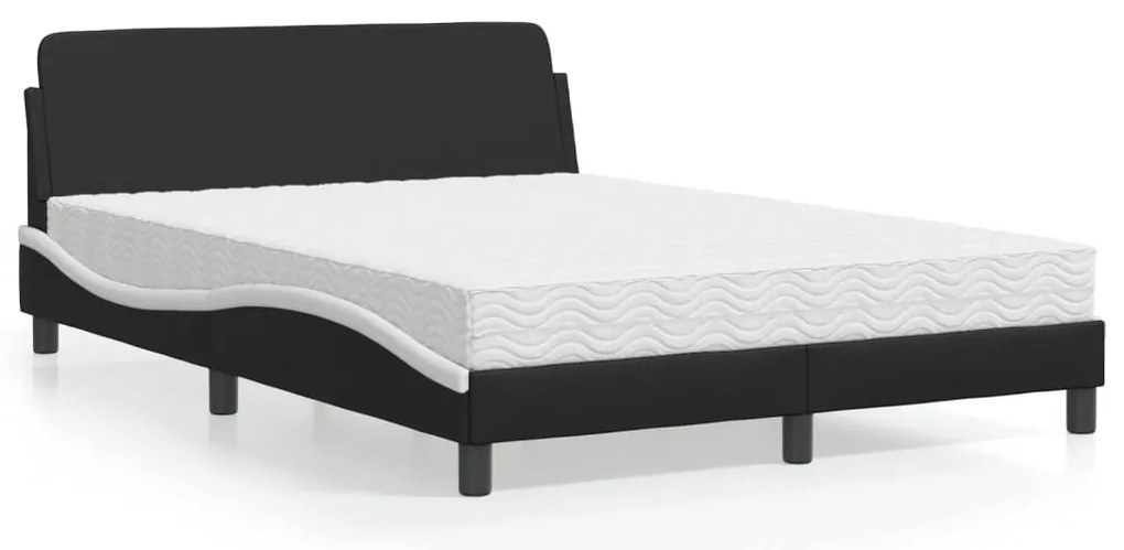 Cama com colchão 140x200 cm couro artificial preto e branco