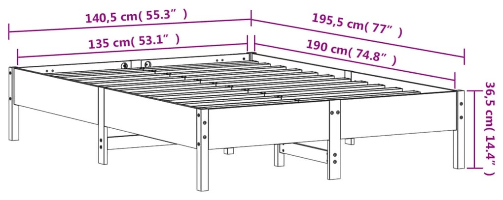 Estrutura de cama 135x190 cm madeira pinho maciça castanho cera