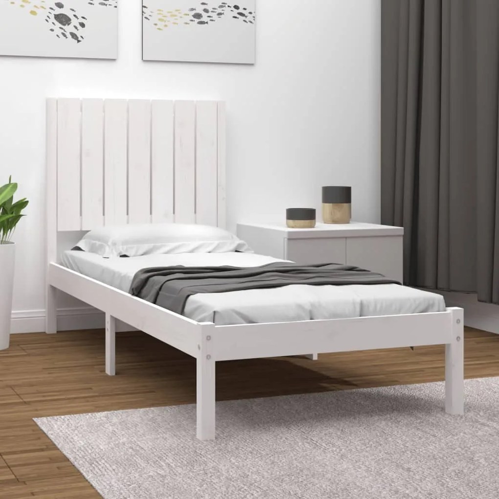 3104374 vidaXL Estrutura cama pequena solteiro 75x190 cm madeira maciça branco