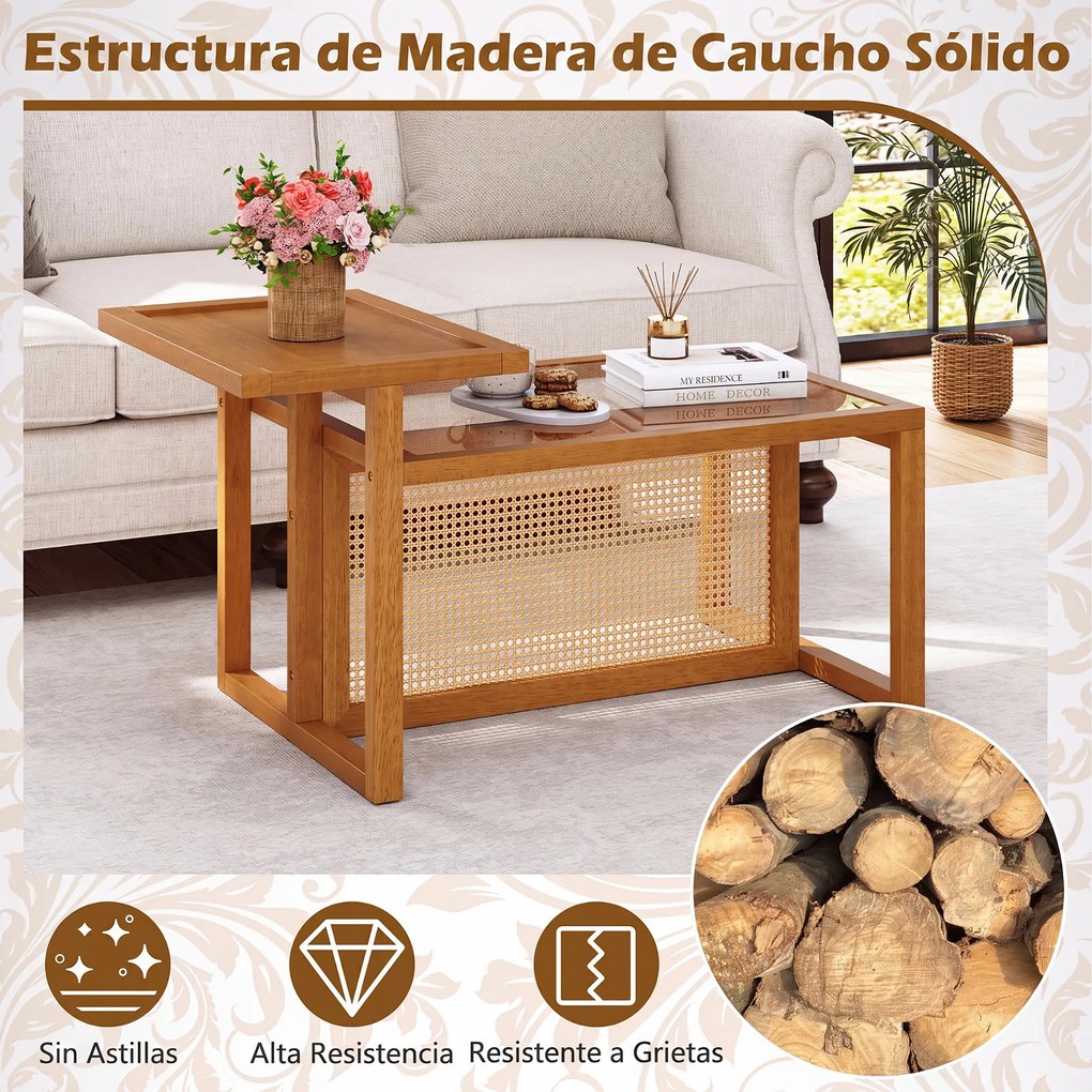 Mesa de Centro, 102 x 56 x 56 cm, Tampo de 2 Níveis, Natural