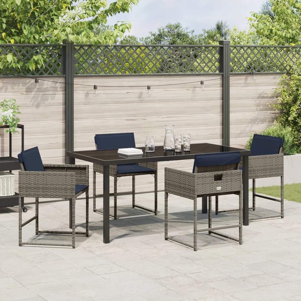Conjunto de Jantar de Jardim de 5 Peças com Almofadas Cinzas de Rattan
