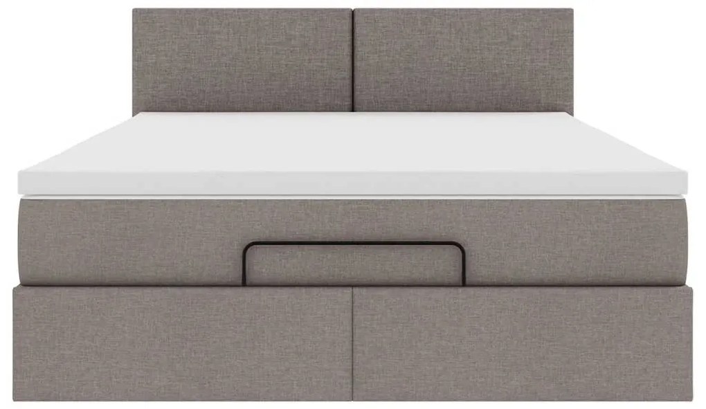 Cama Otomana com Colchão &amp; LEDs Taupe 140x200 cm Tecido