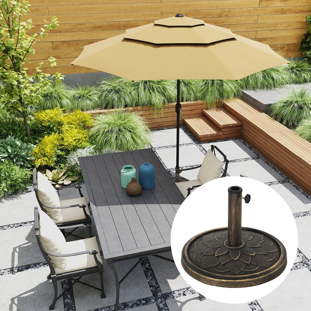 Base redonda para guarda-sol de jardim em resina, com 12 kg, para mastros de guarda-sol de 32, 38 e 48 mm, em tom bronze