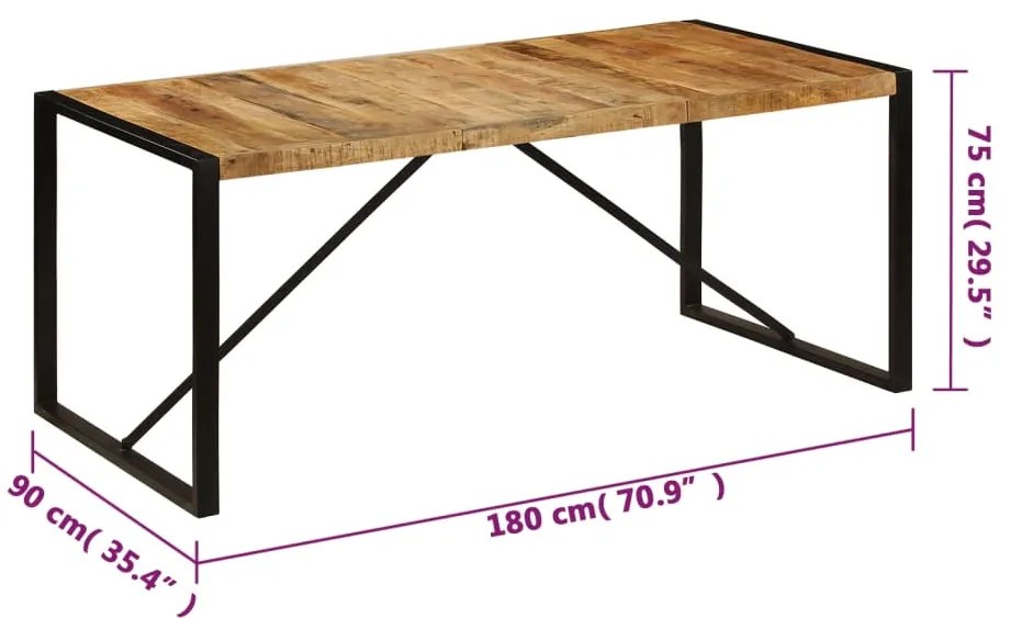 Mesa de jantar 180x90x75 cm madeira de magueira maciça