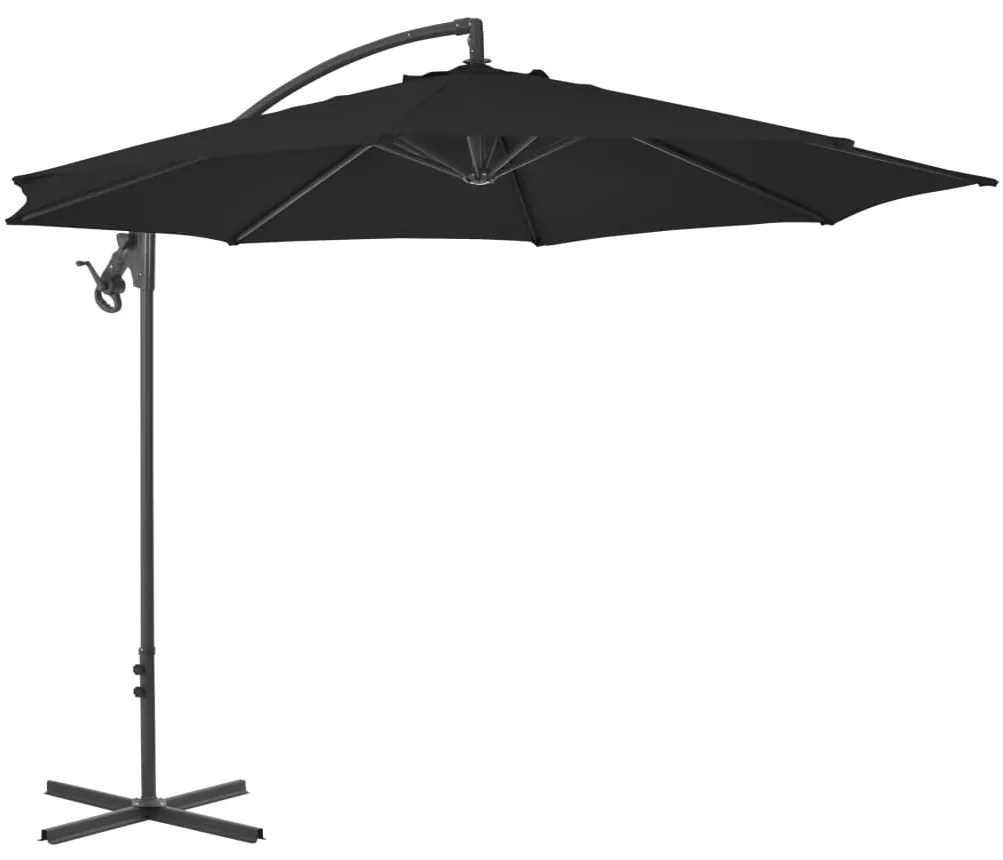 312508 vidaXL Guarda-sol cantilever com poste de aço 300 cm preto