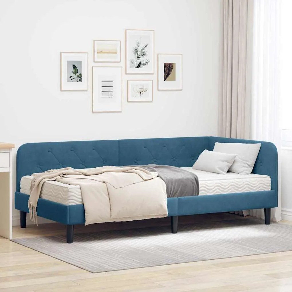 vidaXL Estrutura de Cama de Canto com colchão Azul 100 x 200 cm Veludo
