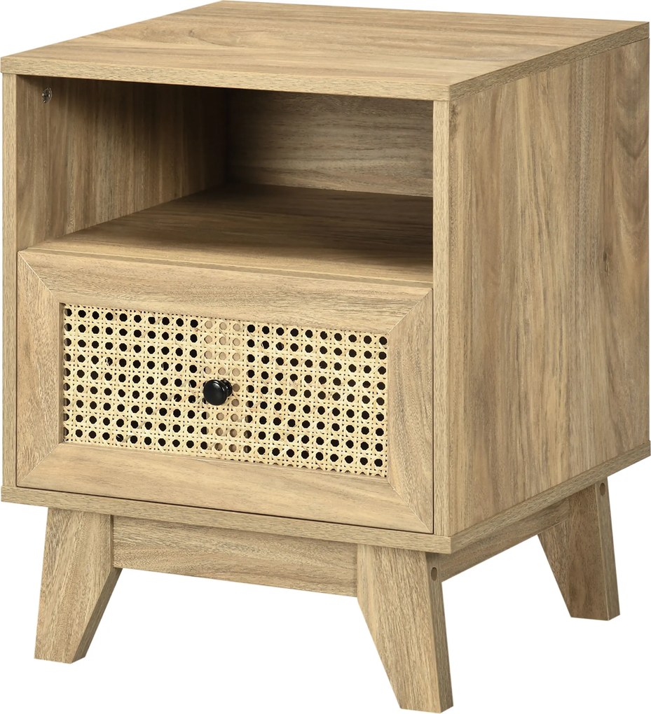 Mesa de cabeceira com gaveta, porta em vime e nicho vintage 45 x 39 x 56,5 cm