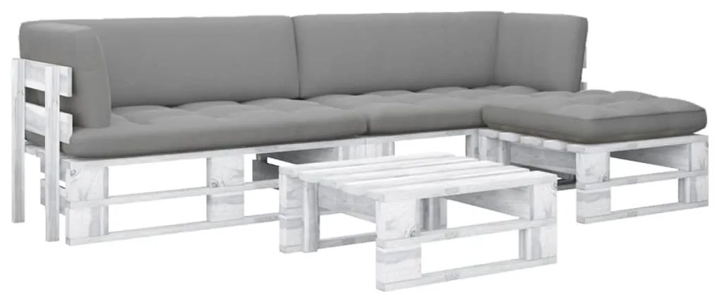 vidaXL 4 pcs conj. lounge paletes + almofadões pinho impregnado branco