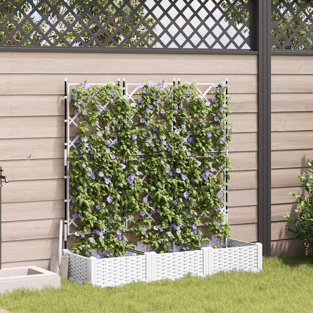 vidaXL Vaso de Jardim com Treliça 3 pcs Branco 120x40x125.5 cm