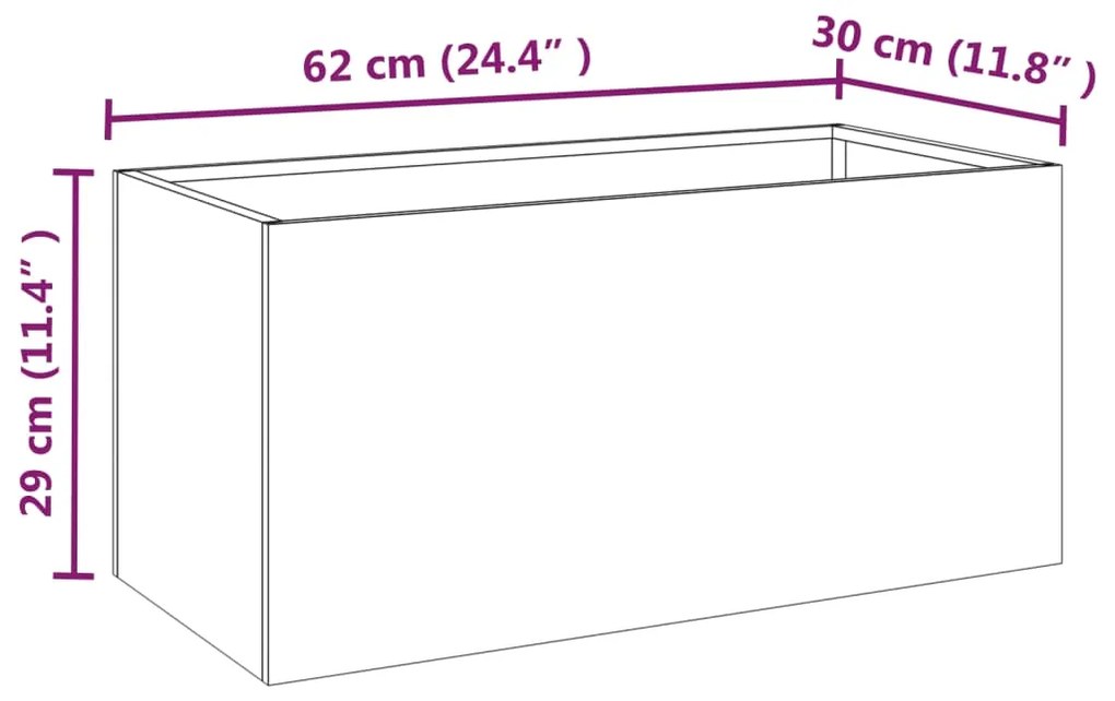 Vaso/floreira 62x30x29 cm aço corten