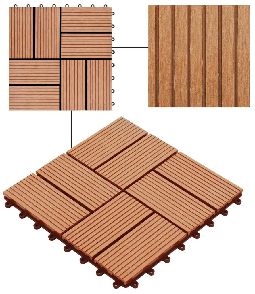 Ladrilhos de pavimento 22 pcs WPC 2m² 30x30 cm cor teca