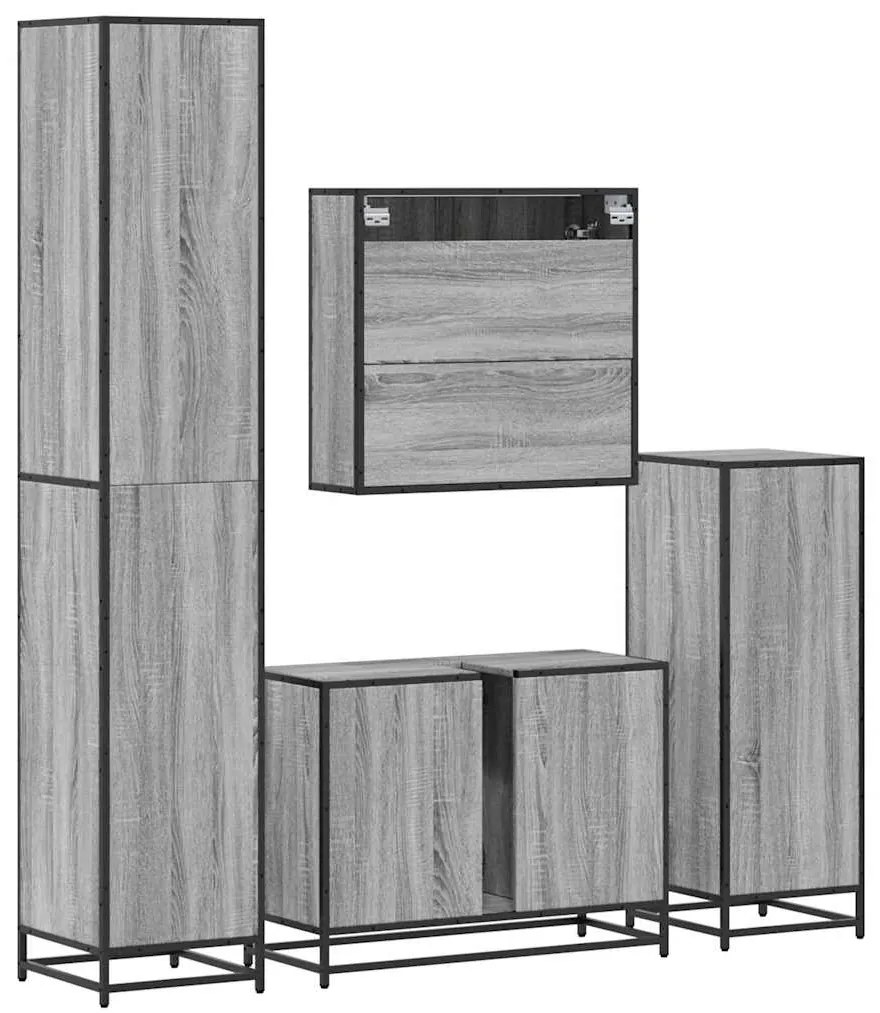 4 pcs Conjunto móveis casa de banho madeira proc. cinza sonoma