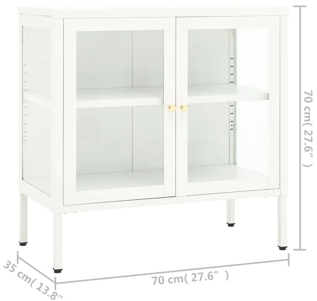 Aparador 70x35x70 cm vidro e aço branco