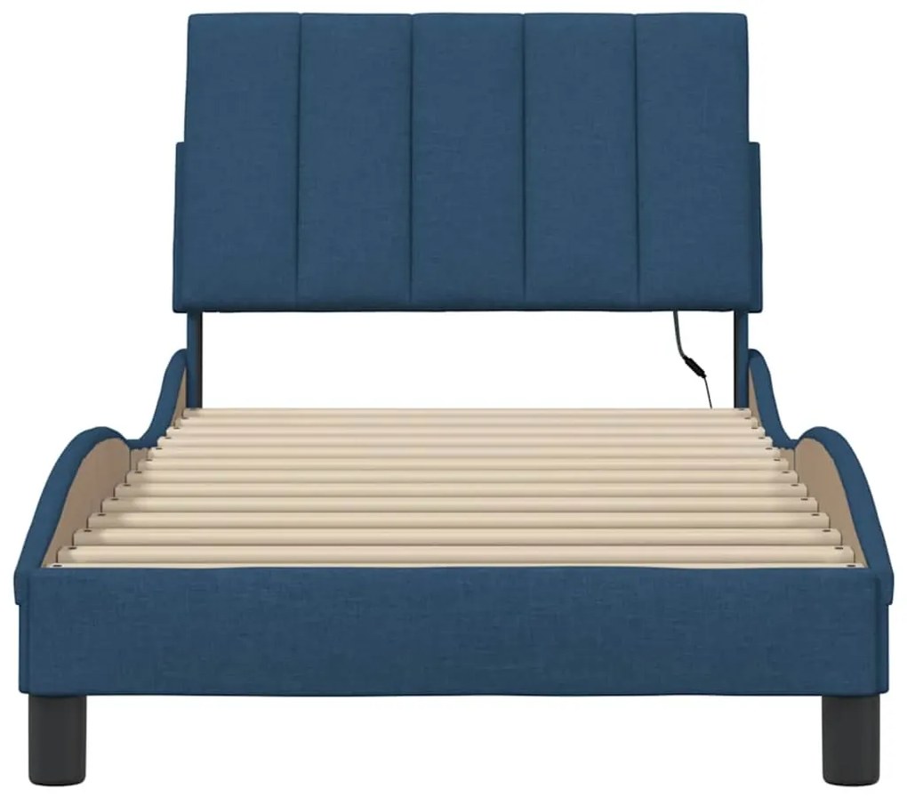 Estrutura de cama sem colchão 90x190 cm tecido azul