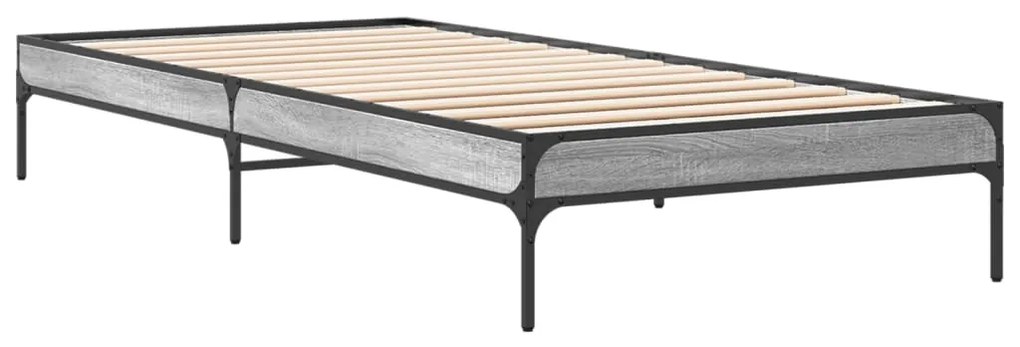 Estrutura de cama derivados de madeira e metal cinzento sonoma